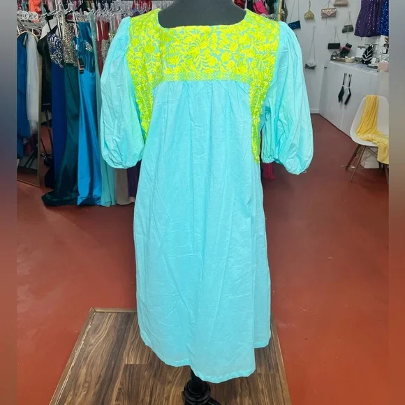 Casual neon blue and green dress Casual neon blue and green dress